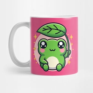 Kawaii Frog Holding a Leaf Cute Baby Toad Amphibian Lover Mug